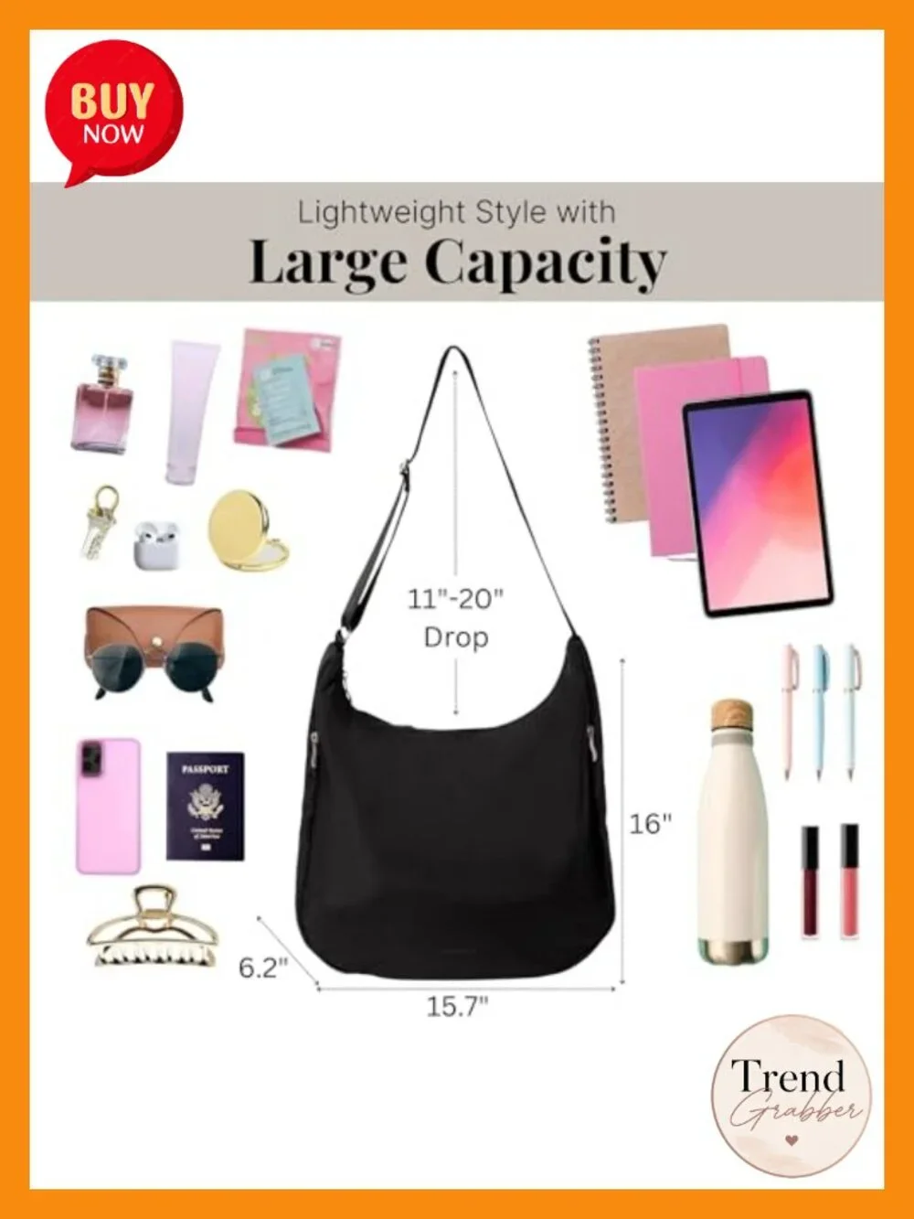 Hobo Crossbody Bag - Lightweight Nylon Travel Purse with RFID Protection